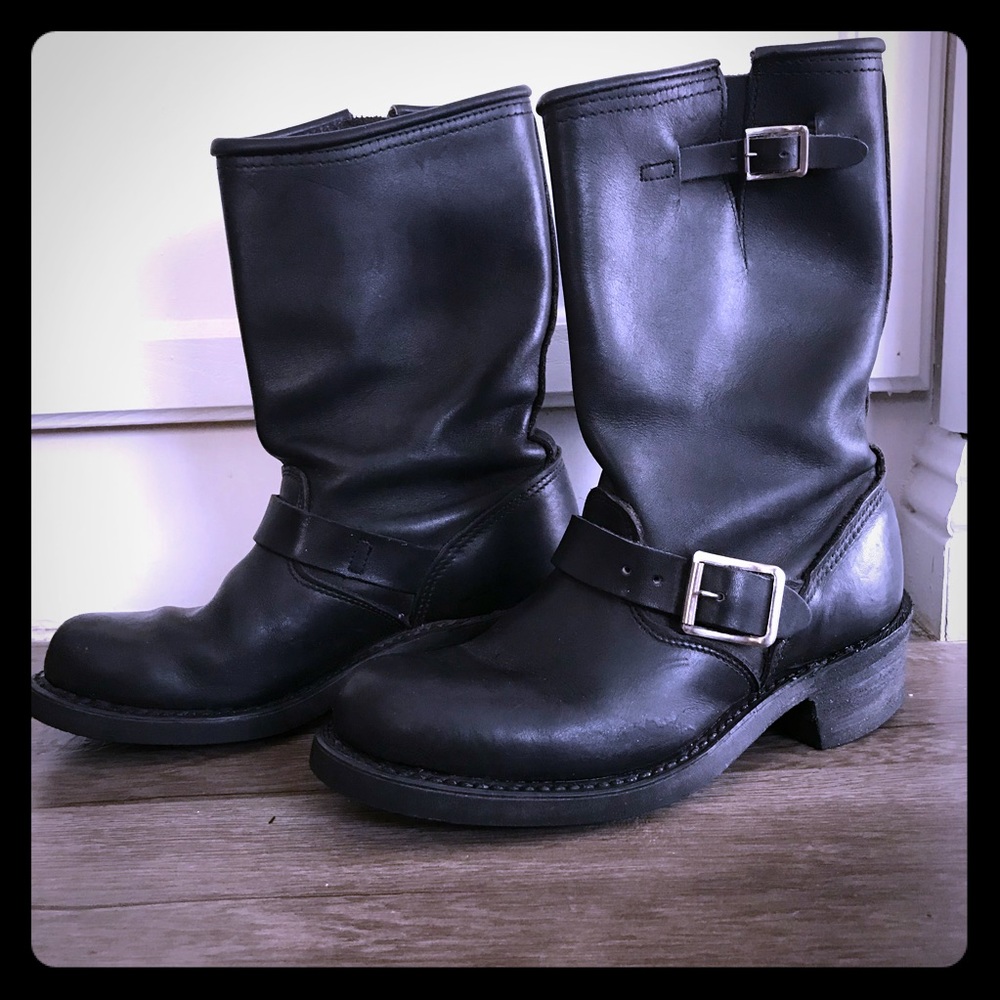 Vintage Black Leather Engineer Boots Rockabilly